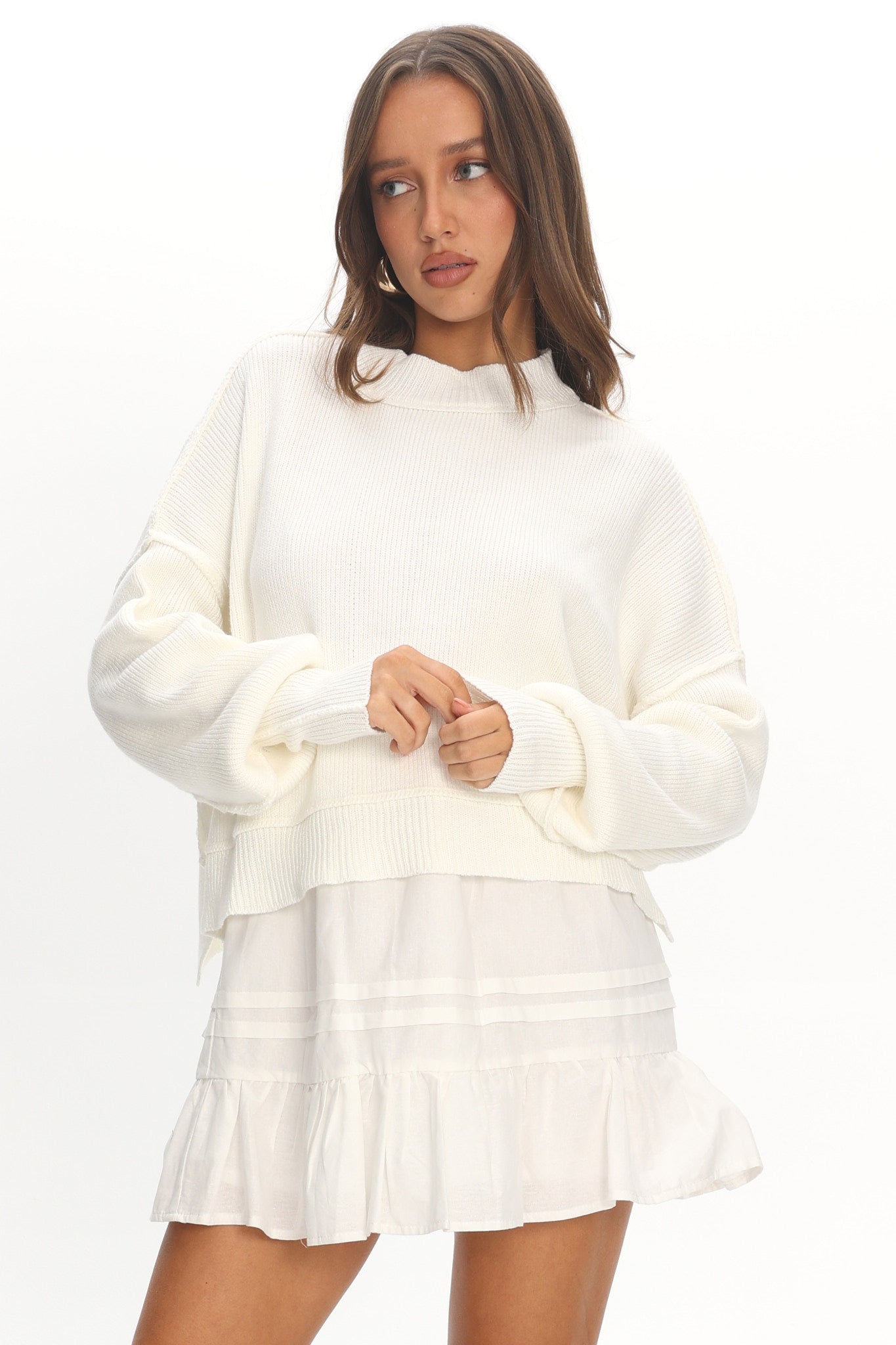 Morning Frost Crop Ribbed Knit Sweater White