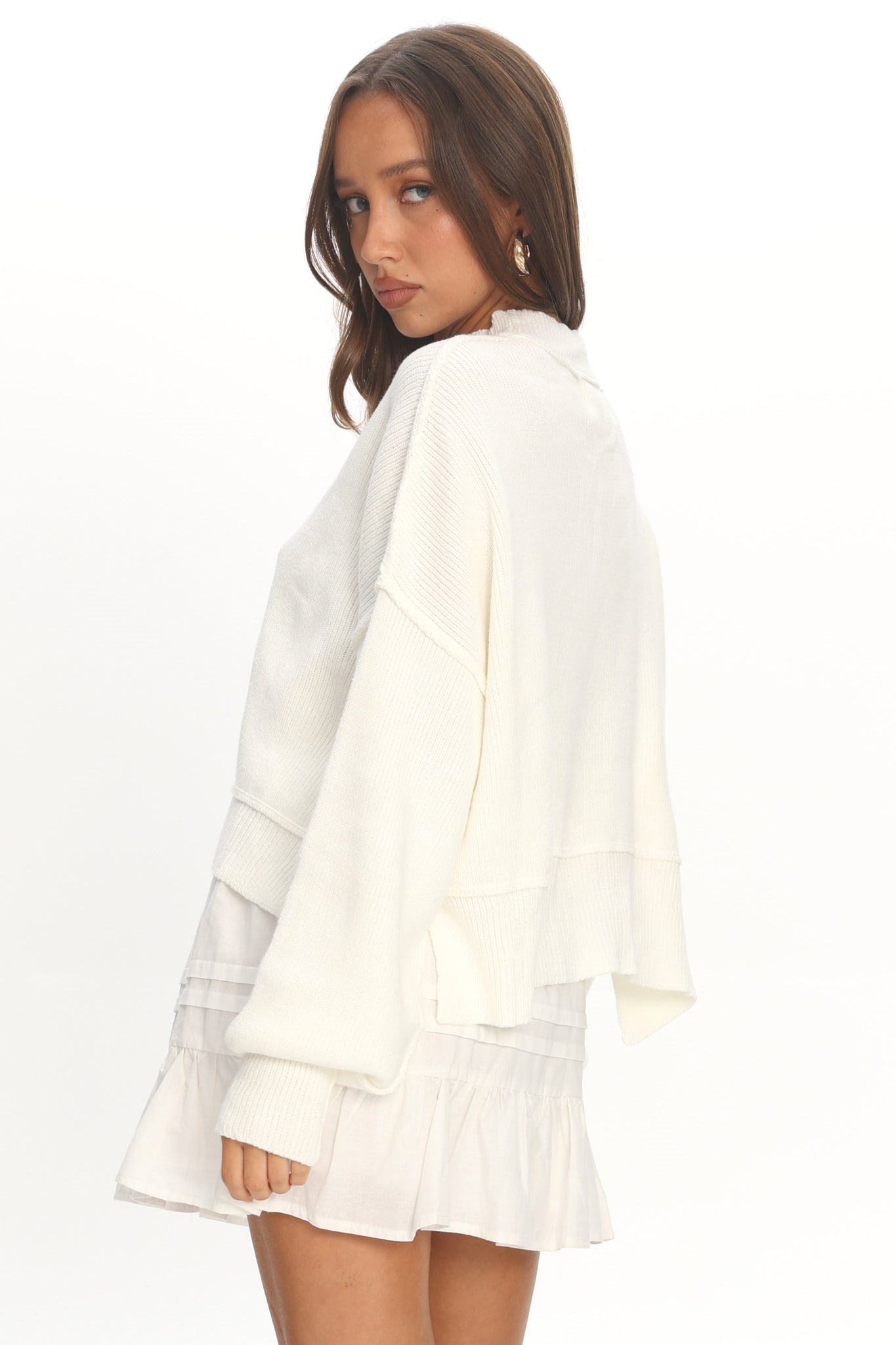 Morning Frost Crop Ribbed Knit Sweater White