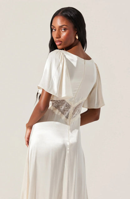 Aurelia Satin V-Neck Midi Dress