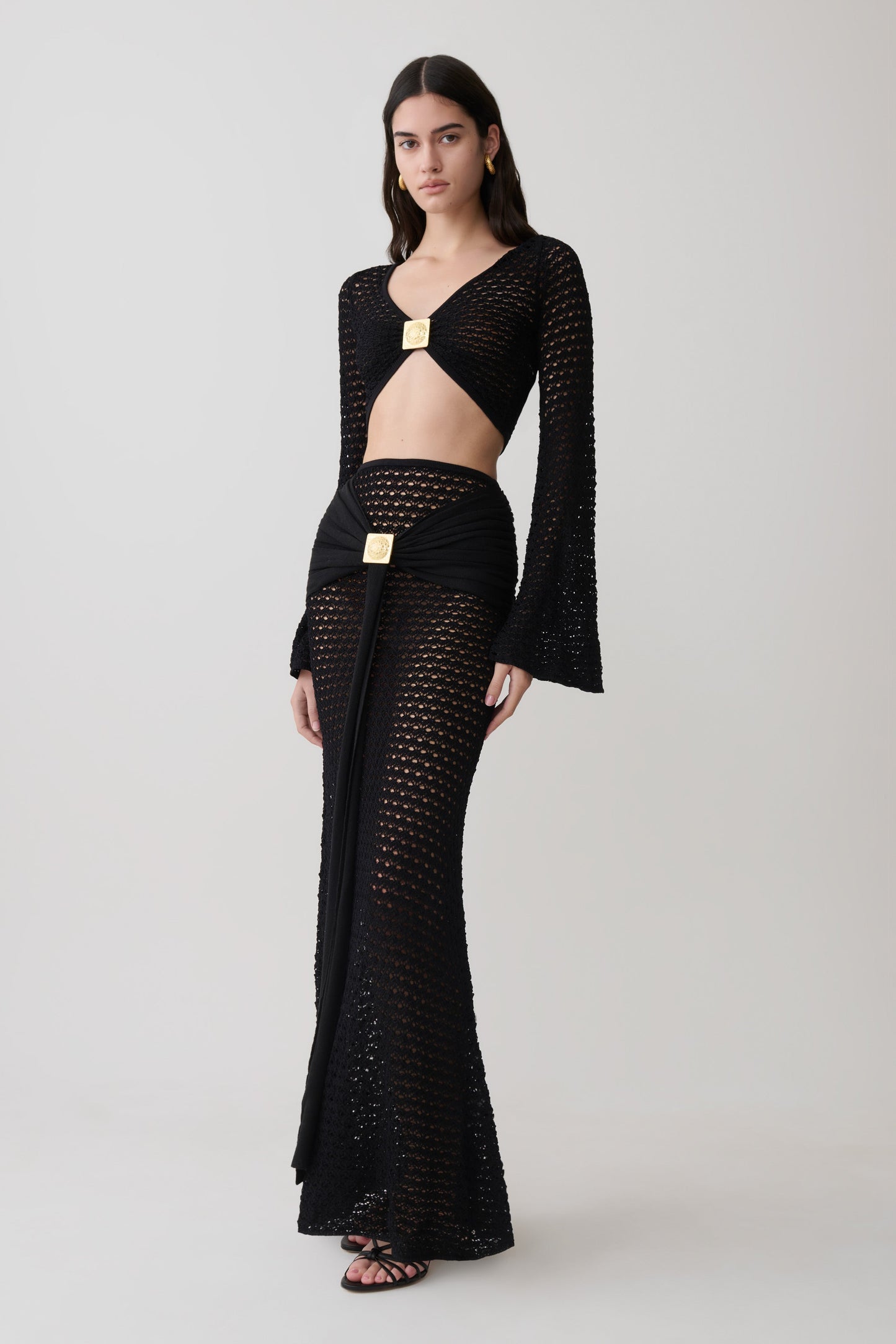 Mania Crochet Maxi Skirt With Hardware - Black