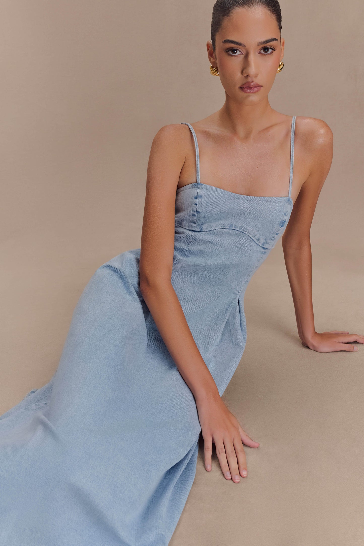 Harlyn Denim Midi Dress - Light Blue