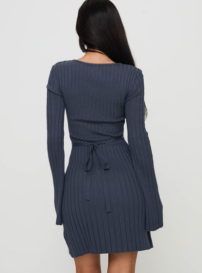 Liberte Ribbed Long Sleeve Mini Dress Charcoal