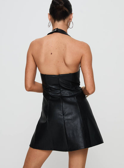 Hit Different Faux Leather Mini Dress Black