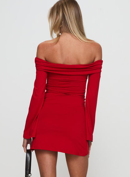 Vistoria Long Sleeve Mini Dress Red