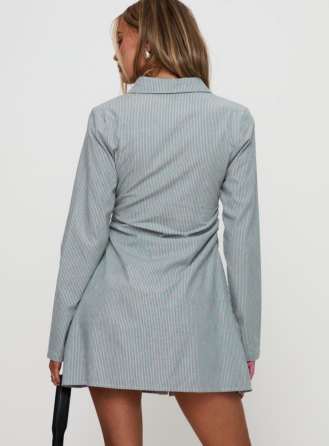 Publicity Long Sleeve Mini Dress Blue Pinstripe