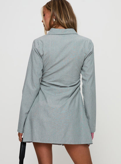 Publicity Long Sleeve Mini Dress Blue Pinstripe