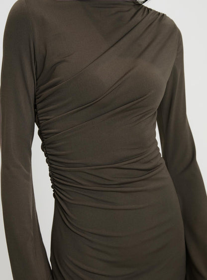 Arte Deco Long Sleeve Mini Dress Mocha