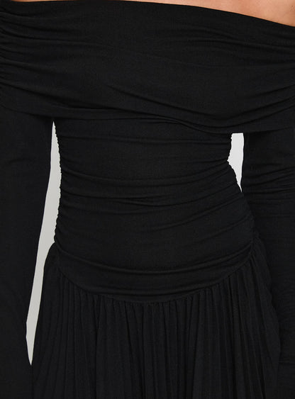 Field Of Dreams Long Sleeve Mini Dress Onyx