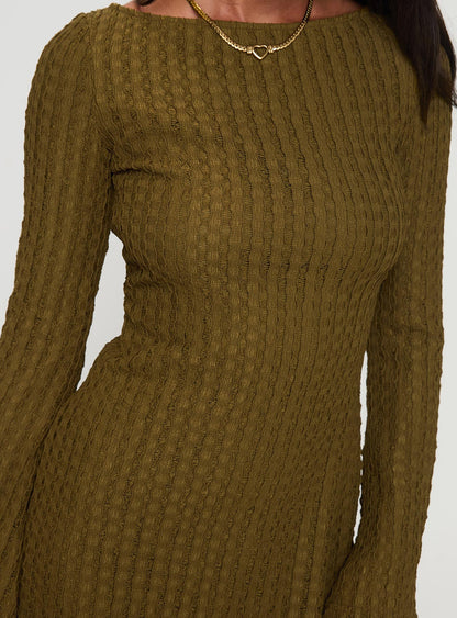 Lukea Long Sleeve Ribbed Mini Dress Olive