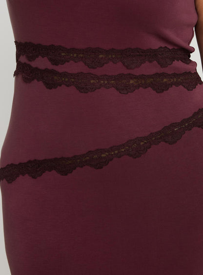 Ultraviolet One Shoulder Lace Maxi Dress Wine Curve