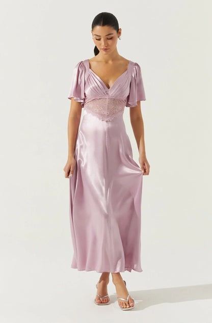 Aurelia Satin V-Neck Midi Dress