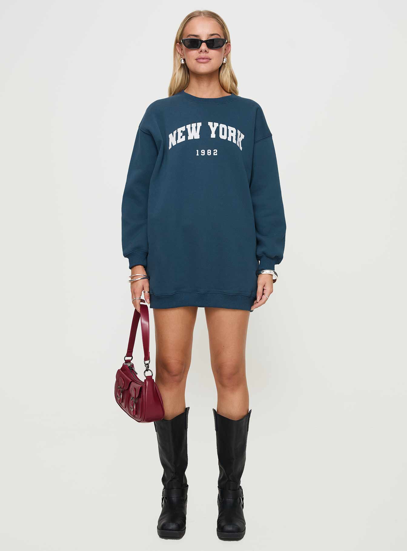 New York Minute Mini Sweatshirt Dress Navy