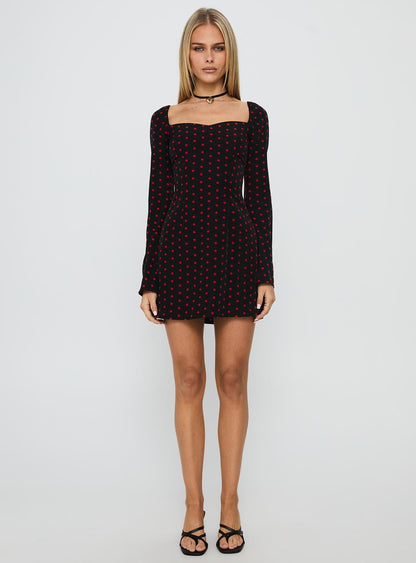 Addisen Long Sleeve Mini Dress Polka Dot