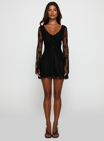 Kateryna Long Sleeve Lace Mini Dress Black