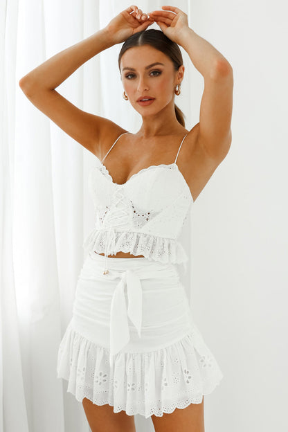 Camryn Sweetheart Neckline Lace-Up Bodice Crop Top White