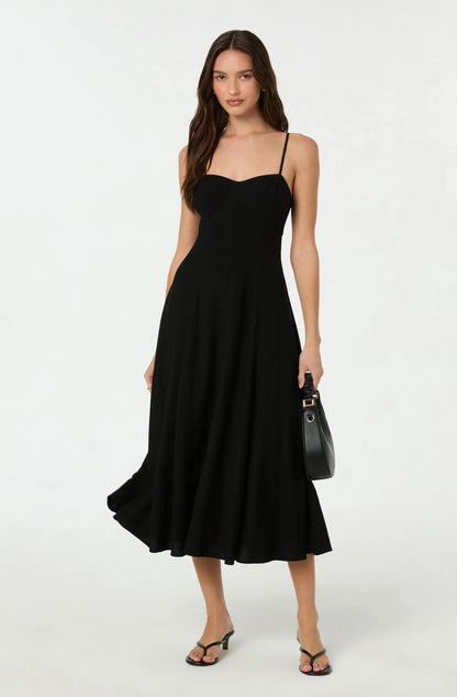 Linen-Blend A-Line Midi Dress