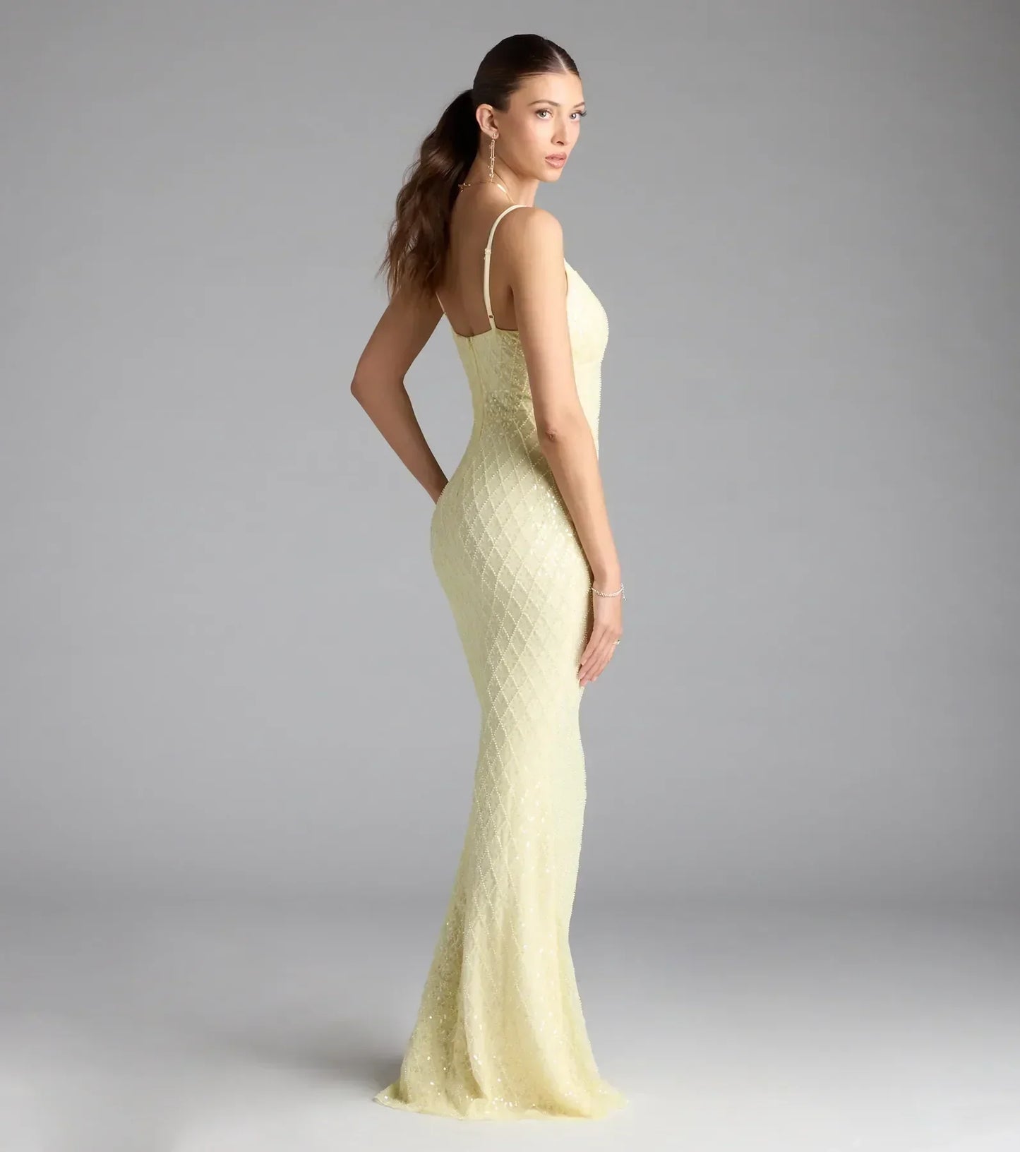 Kaylie V-Neck Bodycon Sequin Bead Formal Dress