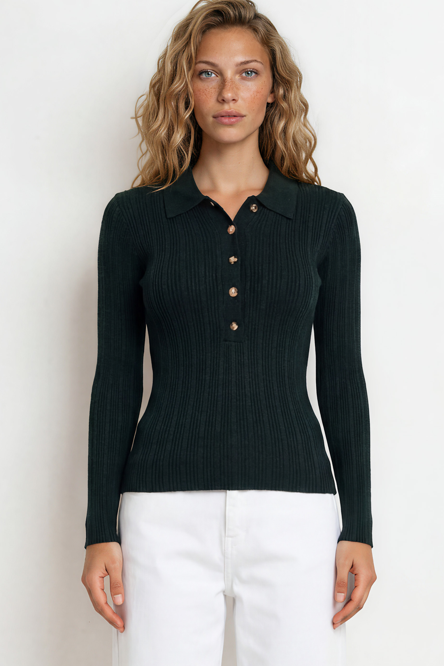Alexander Knit Top - Ribbed with long fitted Sleeves in Dark Green