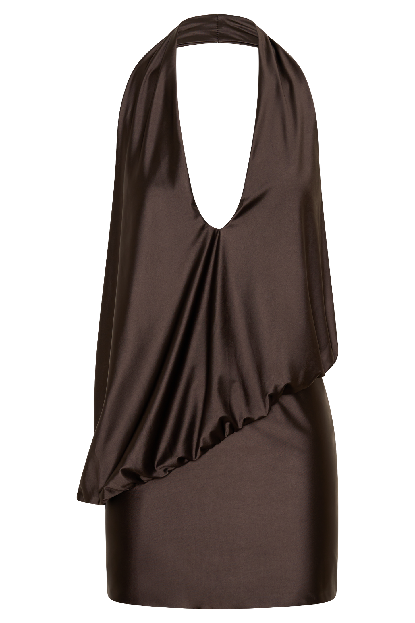 Arabel Draped Halter Mini Dress - Chocolate