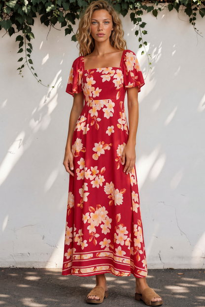 Ashby Maxi Dress - On or Off Shoulder A-Line Dress with Pockets in Varenna Print