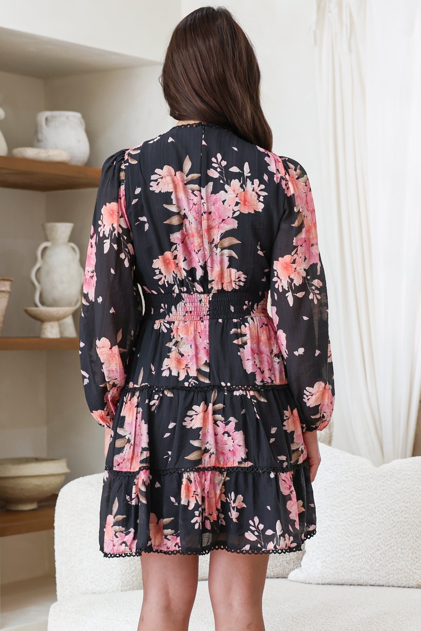 Audrey Mini Dress - Delicately Detailed Tiered A-Line Dress in Odessa Print