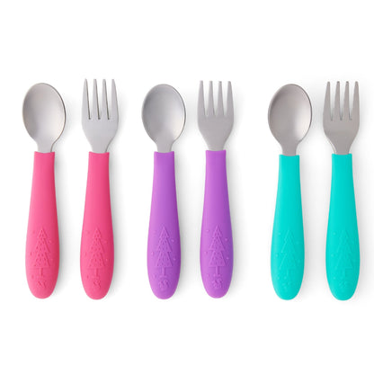 Babies/Toddler Stainless Steel Spoons + Forks with Silicone Handle