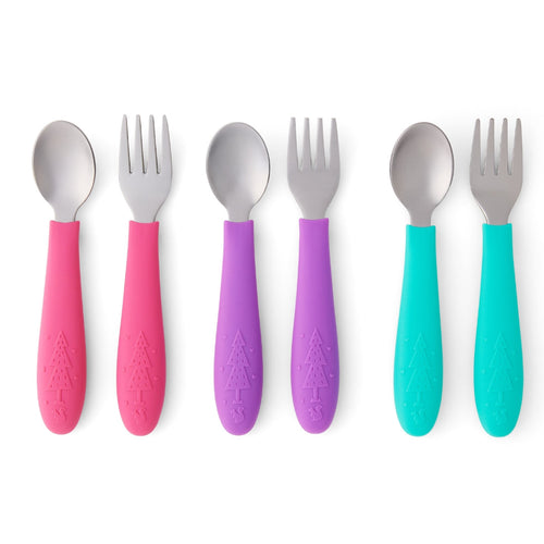 Babies/Toddler Stainless Steel Spoons + Forks with Silicone Handle