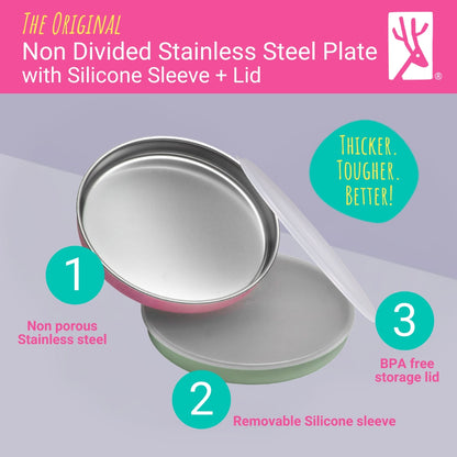 7.8" Stainless Steel Non-Divided Plates with Normal Sleeve (Purple/Pink/Teal/Yellow)