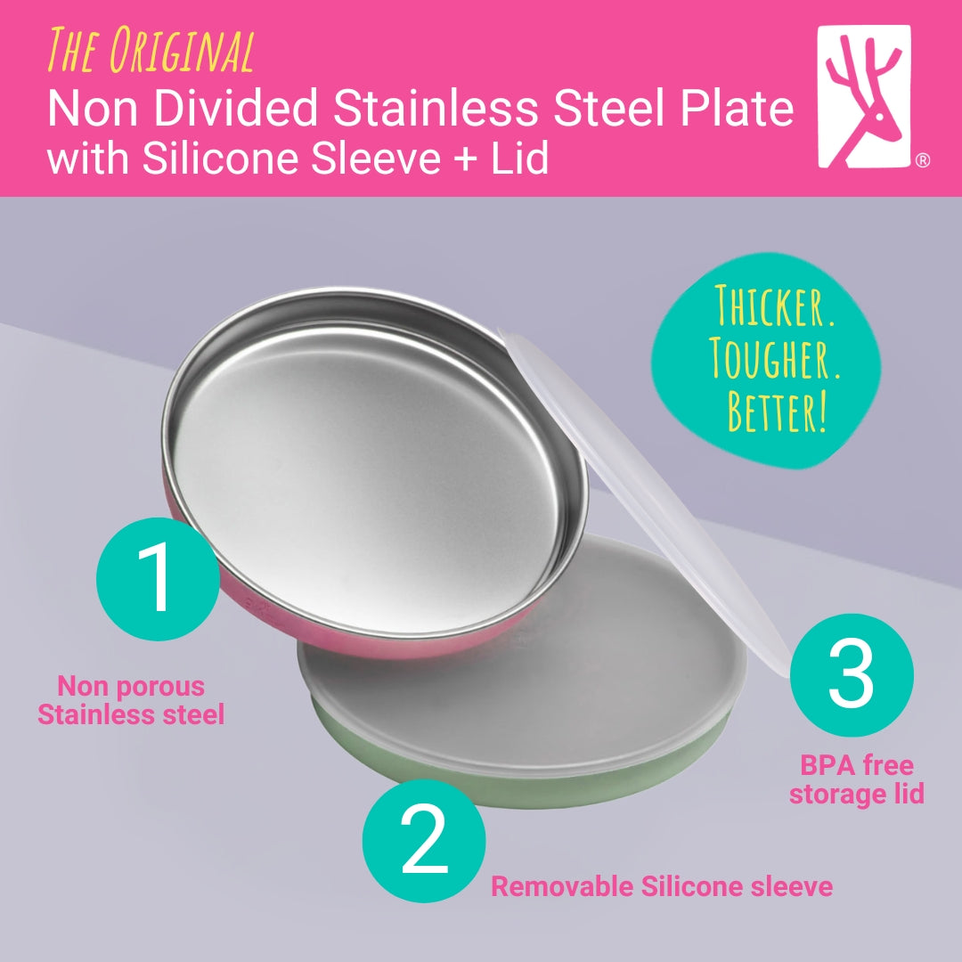 7.8" Stainless Steel Non-Divided Plates with Normal Sleeve (Sage/MistyBlue/Navy/Gray)