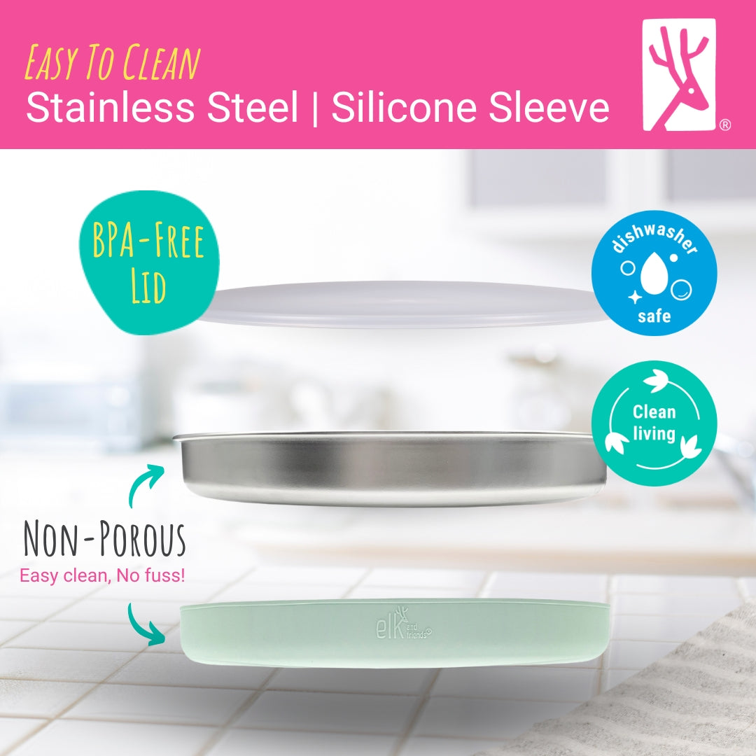 7.8" Stainless Steel Non-Divided Plates with Normal Sleeve (Sage/MistyBlue)