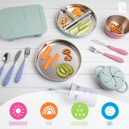 7.8" Stainless Steel Non-Divided Plates with Normal Sleeve (Purple/Pink/Teal/Yellow)