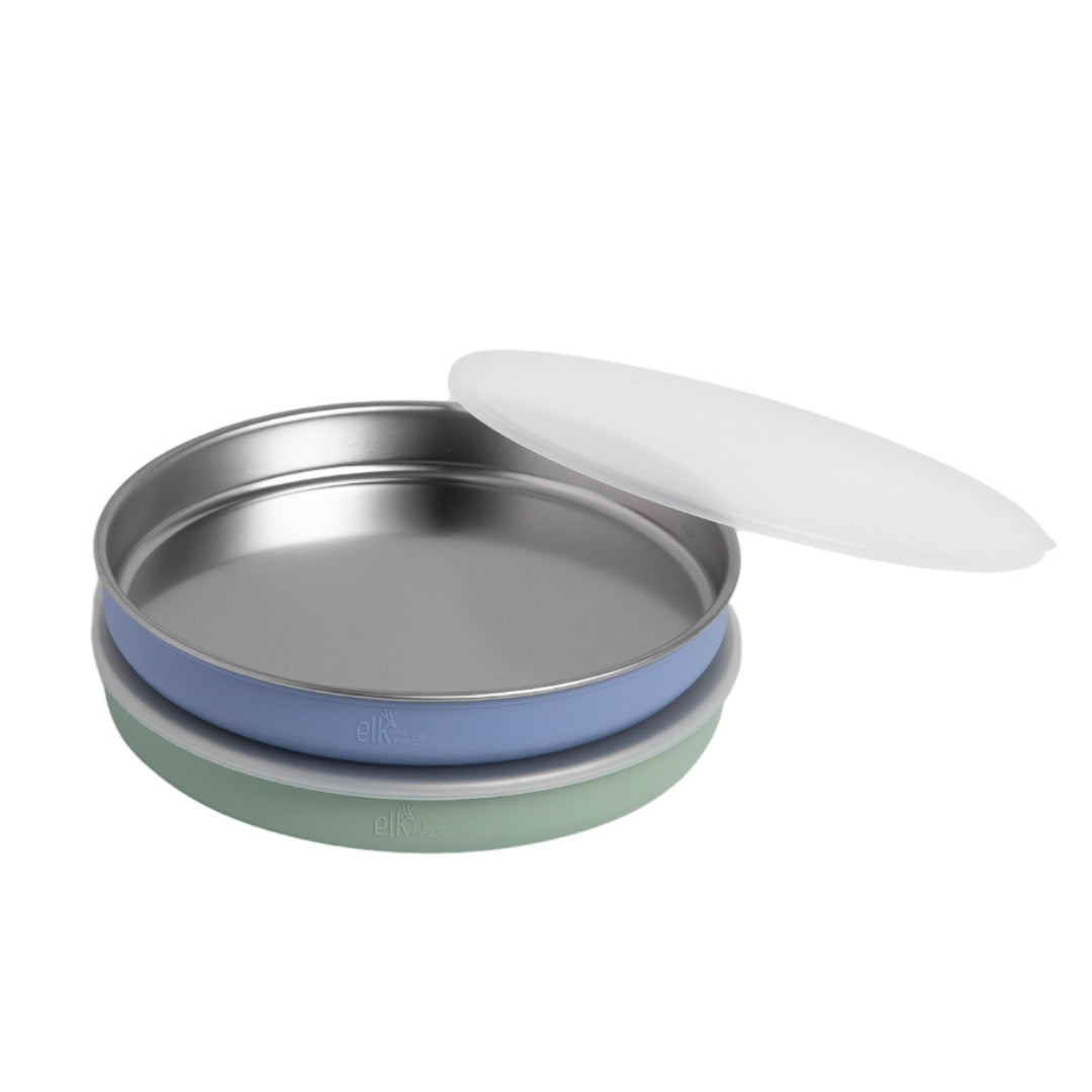 7.8" Stainless Steel Non-Divided Plates with Normal Sleeve (Sage/MistyBlue)