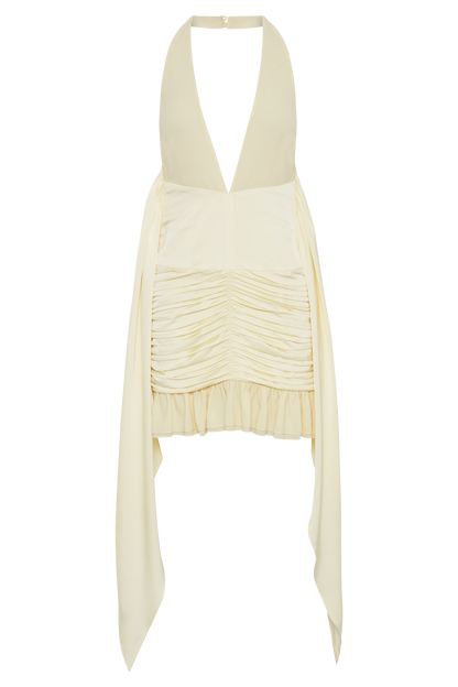 Ambrosi Satin Chiffon Mini Dress - Lemon Sherbet