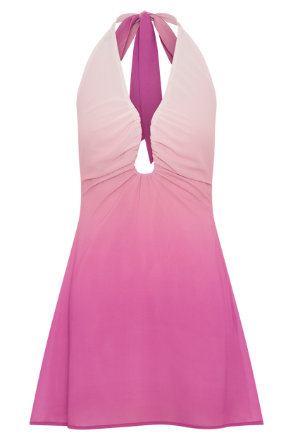 Malakhai Chiffon Halter Mini Dress - Ombre Pink