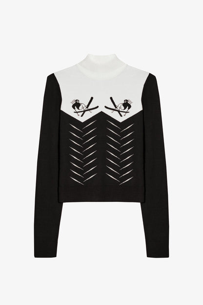 Knit Long-Sleeve Fitted Top in Black