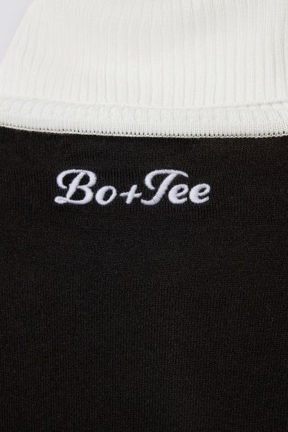 Knit Long-Sleeve Fitted Top in Black
