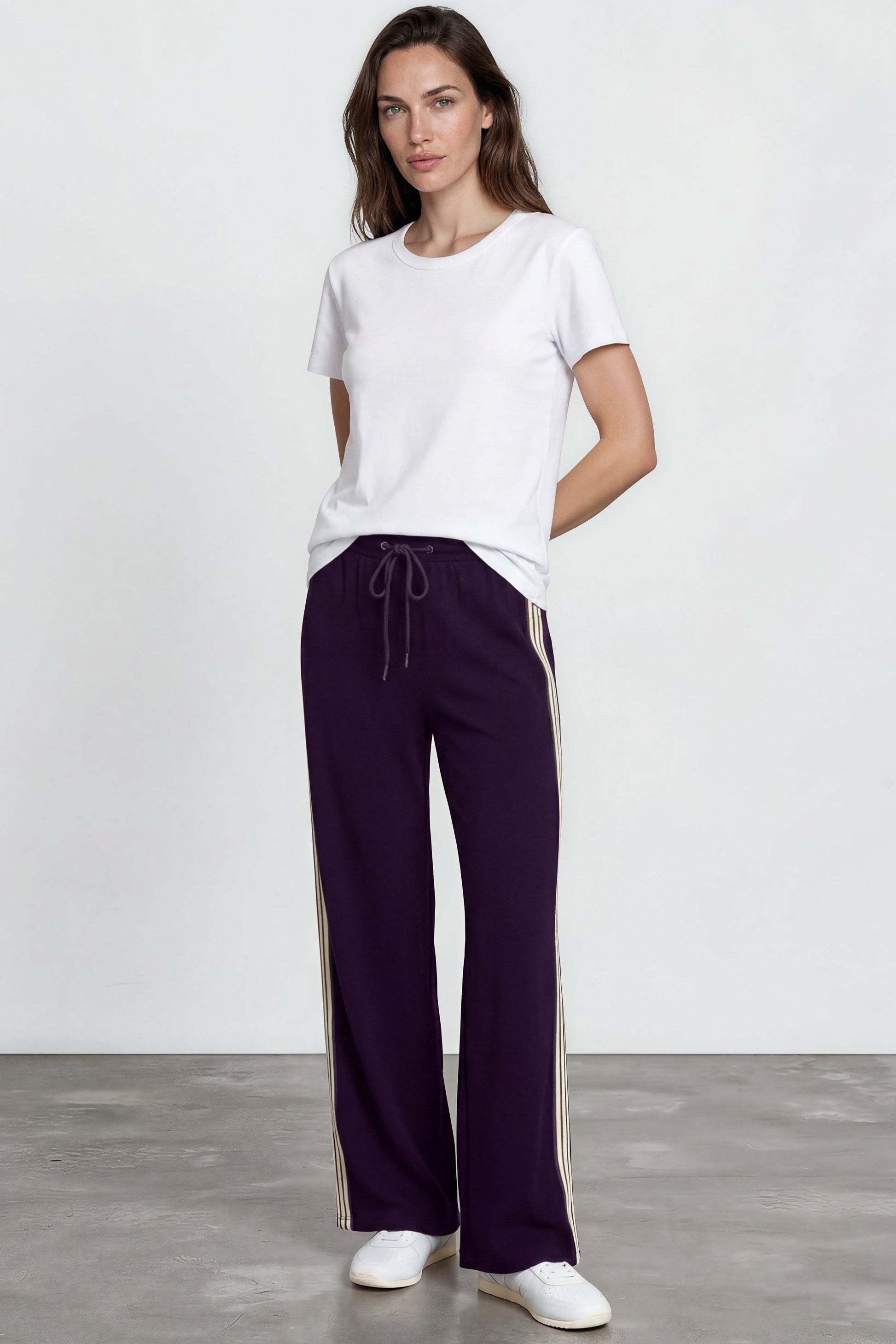 Oskar Pants - High Waisted Sports Stripe Side Seams in Navy