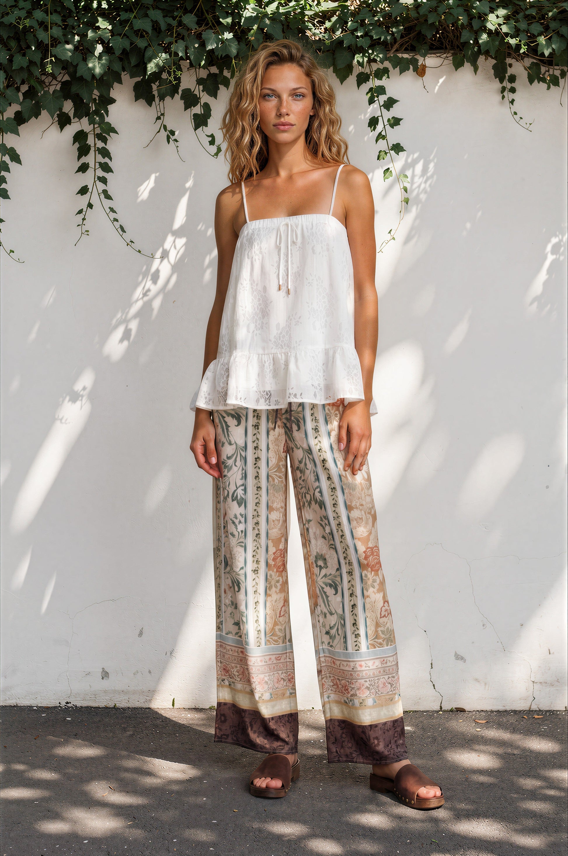 Adelaide Pants - Drawstring High Waisted Wide Leg Pant in Lyla Print