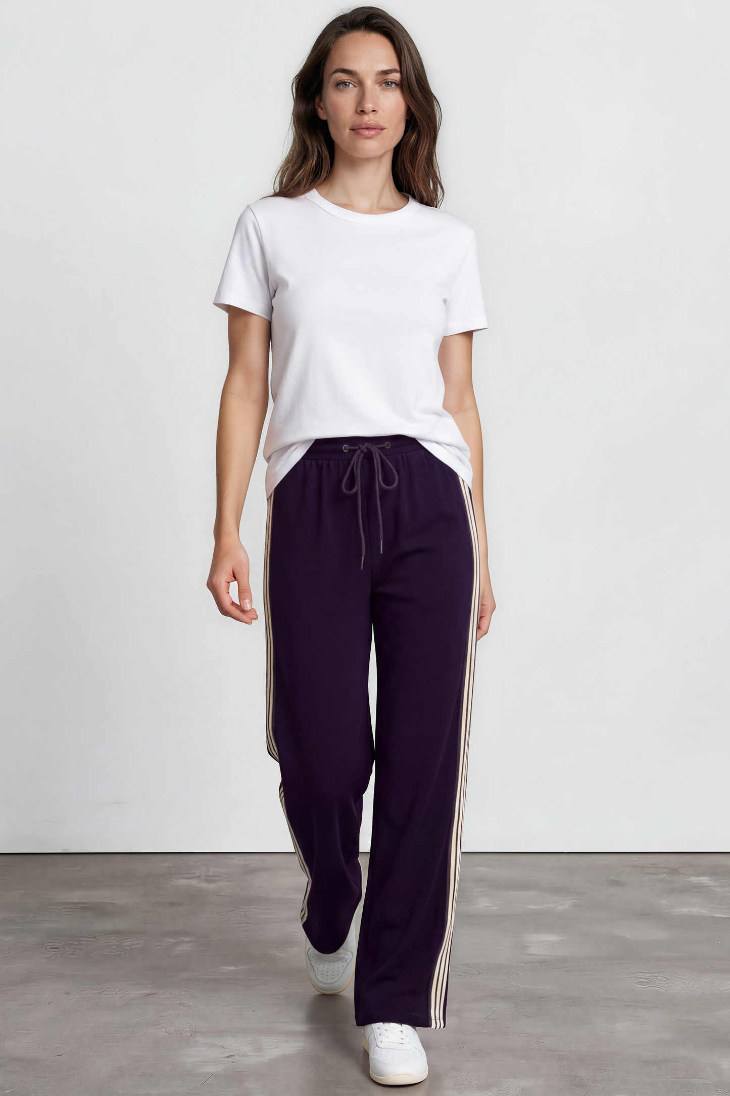Oskar Pants - High Waisted Sports Stripe Side Seams in Navy