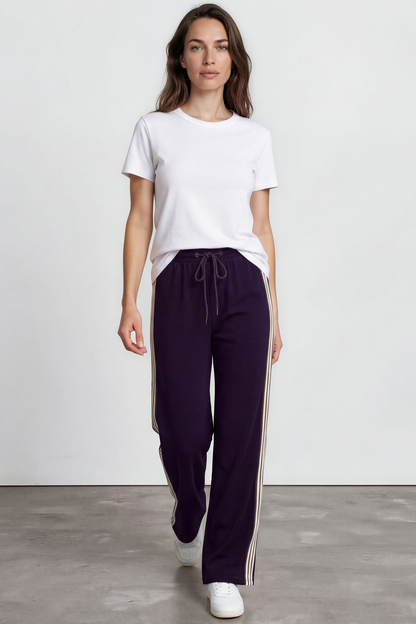 Oskar Pants - High Waisted Sports Stripe Side Seams in Navy
