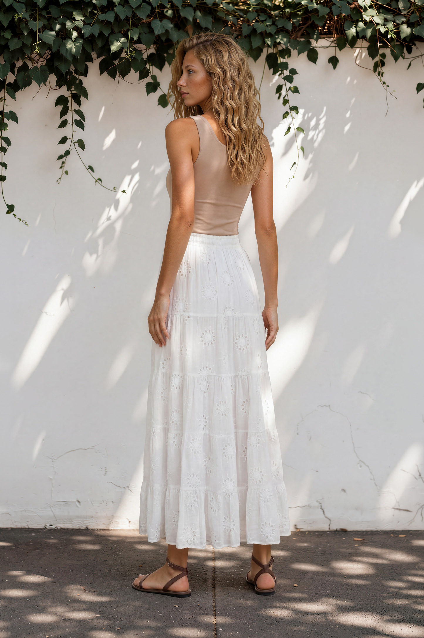 Blanche Maxi Skirt - Hollow out Embroidered Skirt in White