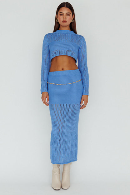 Bayside Long Sleeve Crochet Top Ocean