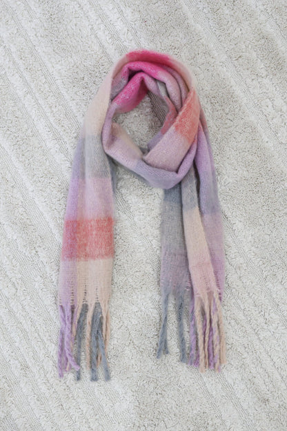 Chaplin Scarf - Soft Cozy Wrap Scarf Check Print in Pink Multi