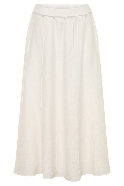Claire Pearl Button Midi Skirt - White