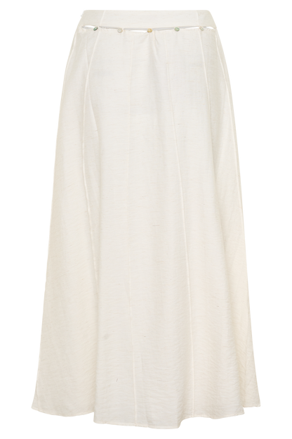 Claire Pearl Button Midi Skirt - White