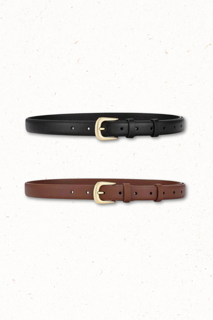 Cruz PU Leather Gold Buckle Thin Belt Set - Black/Brown