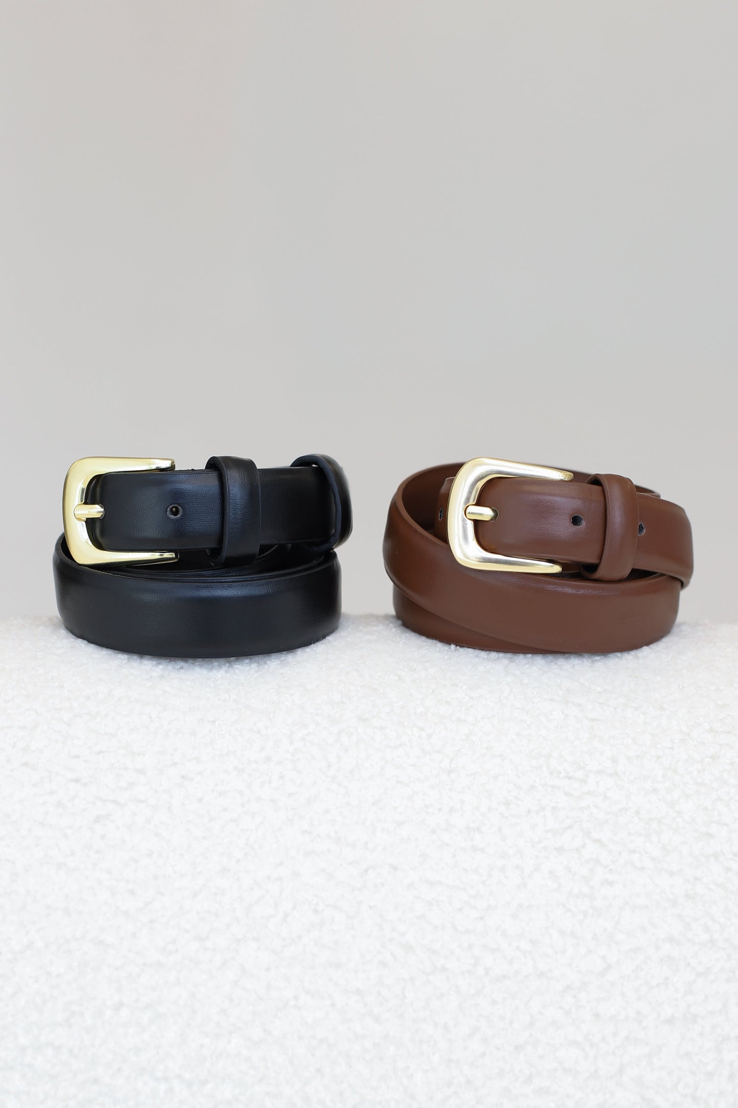 Cruz PU Leather Gold Buckle Thin Belt Set - Black/Brown