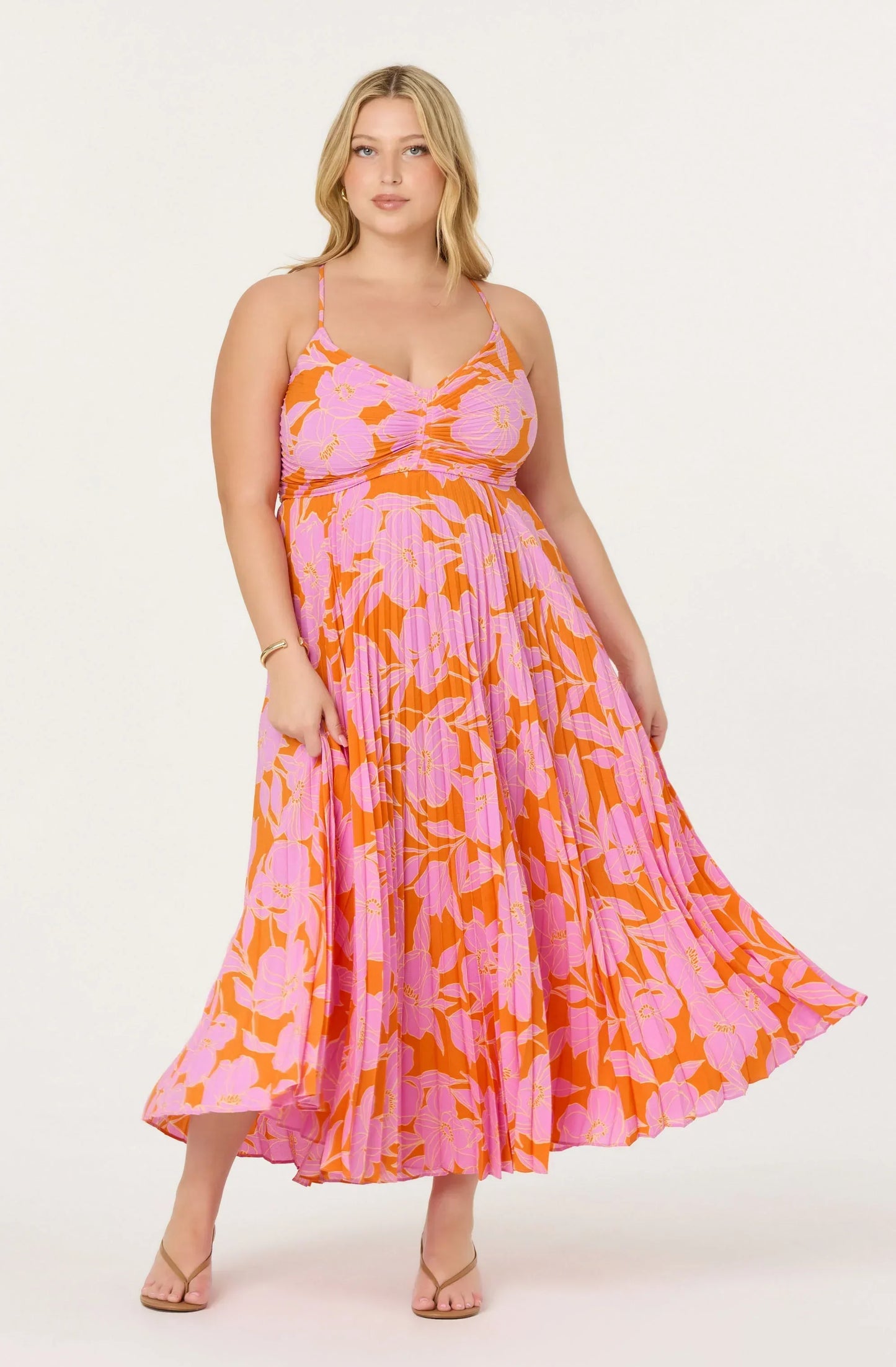 Blythe Floral Plisse Midi Dress