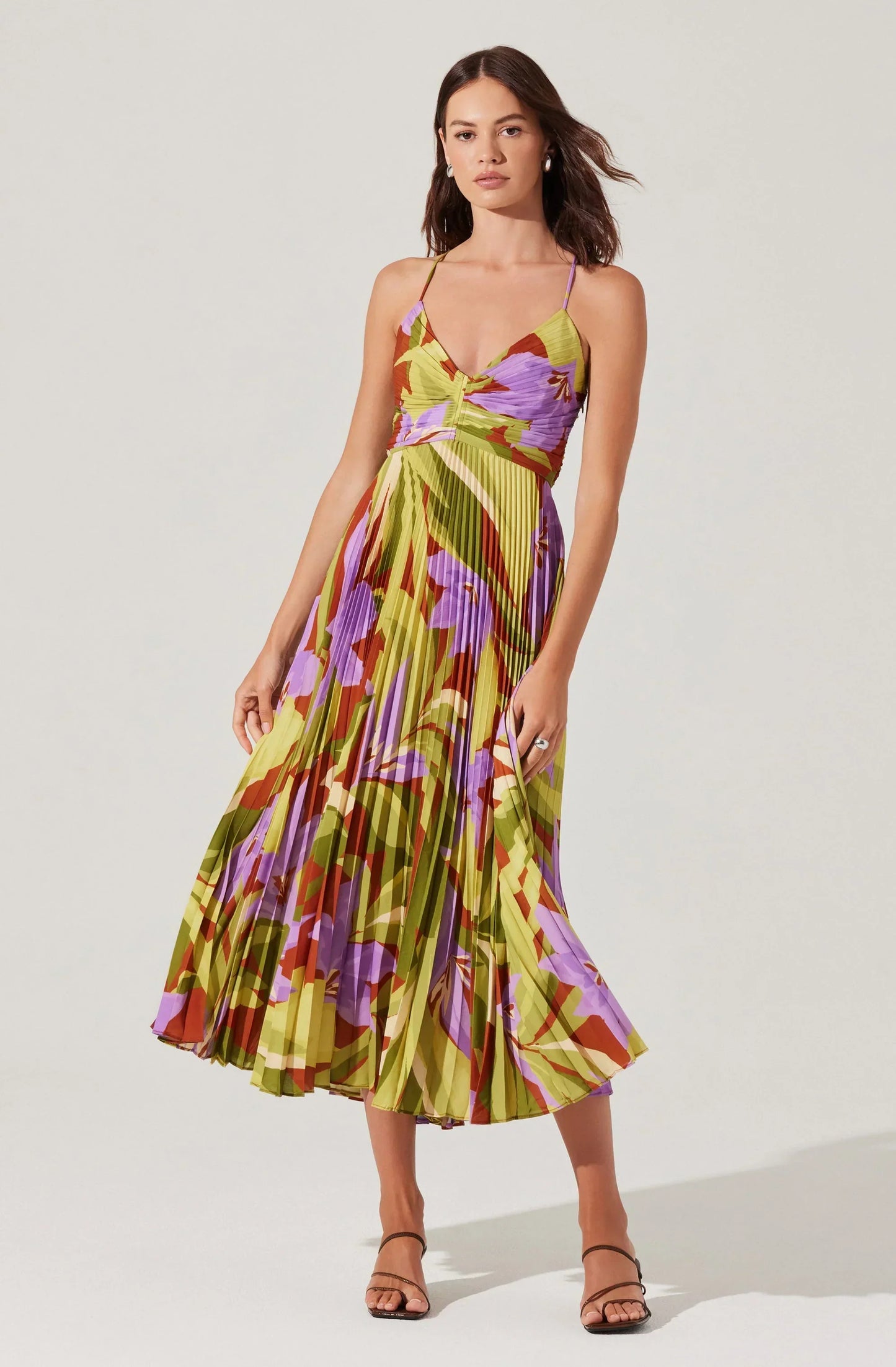 Blythe Floral Plisse Midi Dress