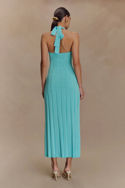 Jacqui Halter Knit Midi Dress - Cyan Blue